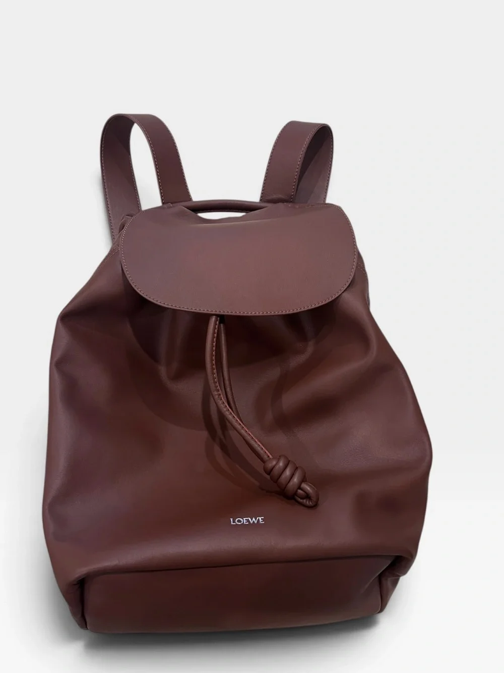 LOEWE Yago Brown Leather Drawstring Backpack